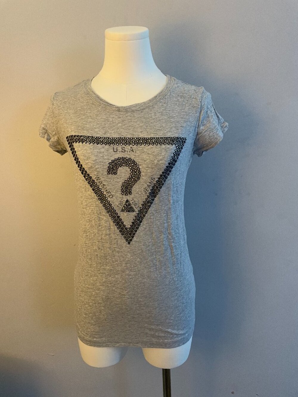 Guess Grey Embellished Logo Tee Size M